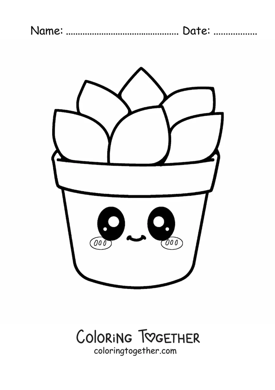 Coloring page of a big kawaii succulent in a pot