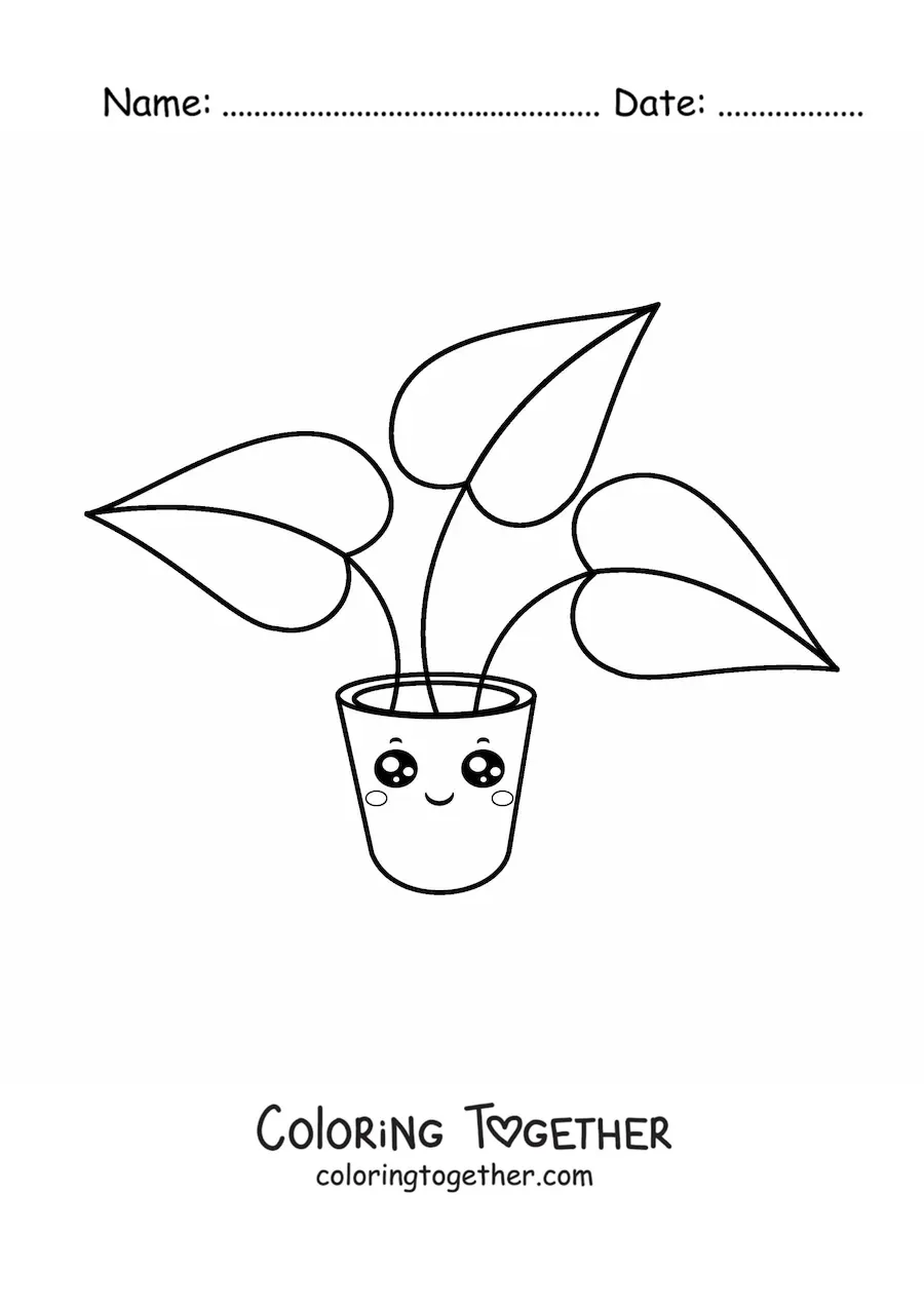 Coloring page of a pretty cartoon plant in a pot