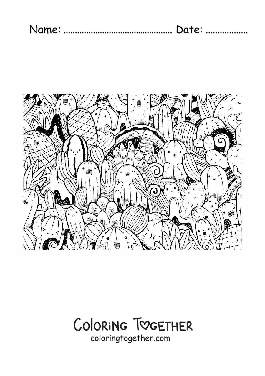 Coloring page of cartoon cacti