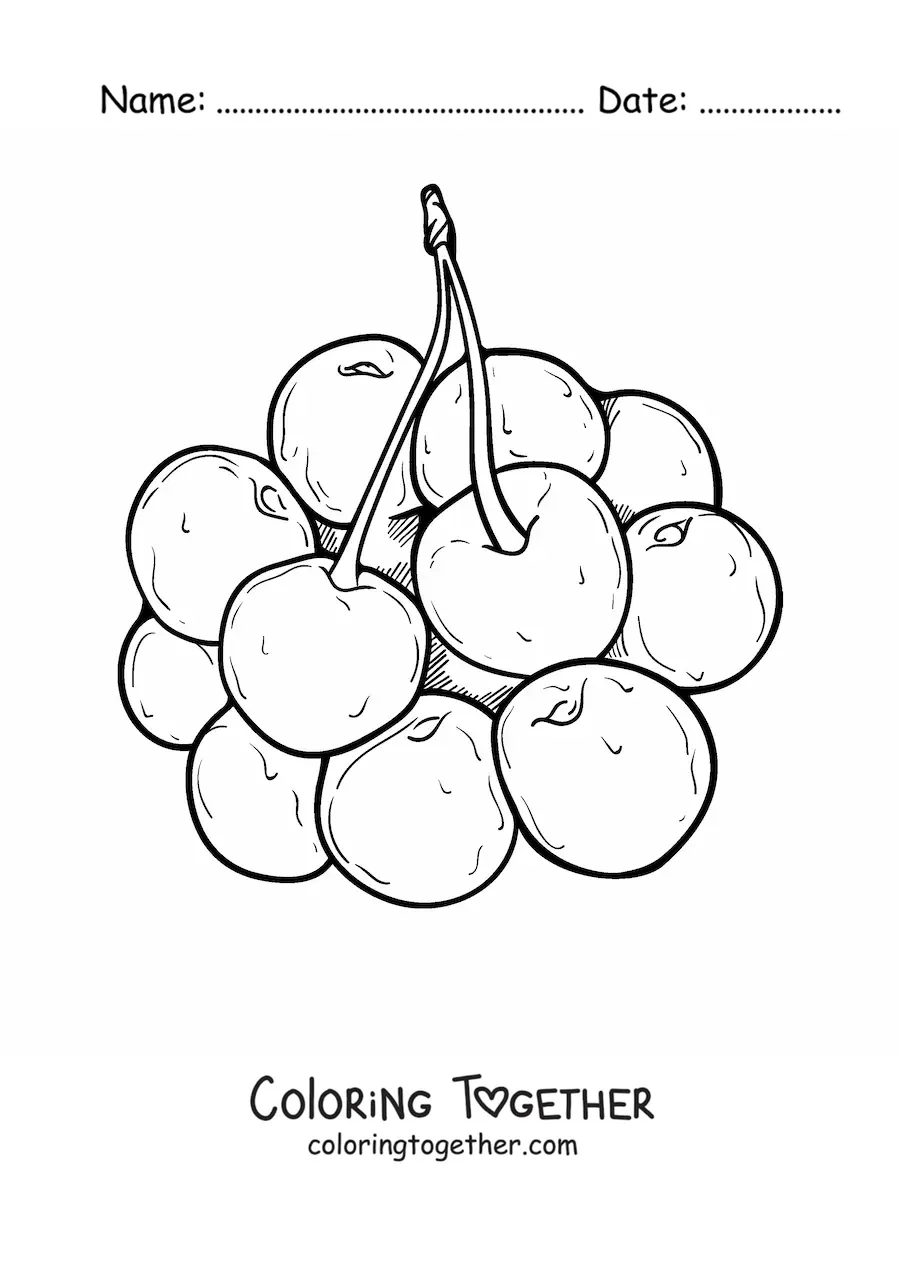 Coloring page of a bunch of cherries