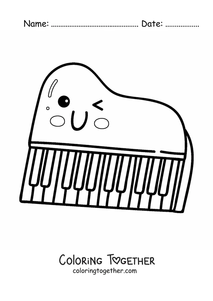 Coloring page of a big kawaii piano