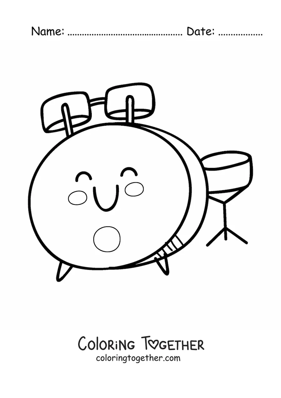 Coloring page of an easy kawaii drum kit