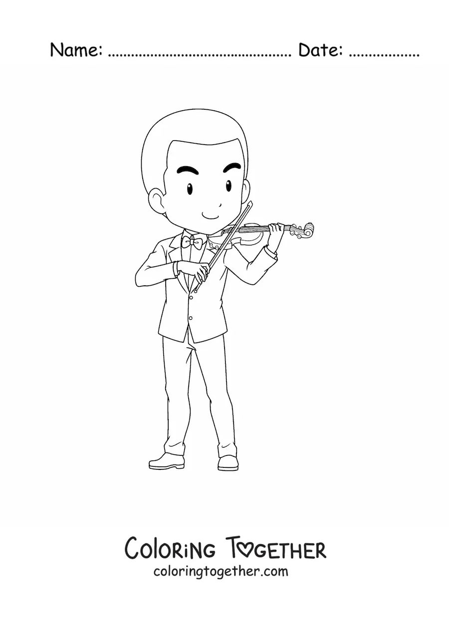 Coloring page of a boy violinist