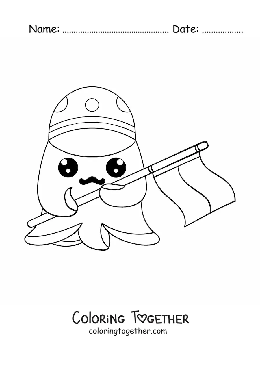 Coloring page of a kawaii octopus with the flag of Indonesia