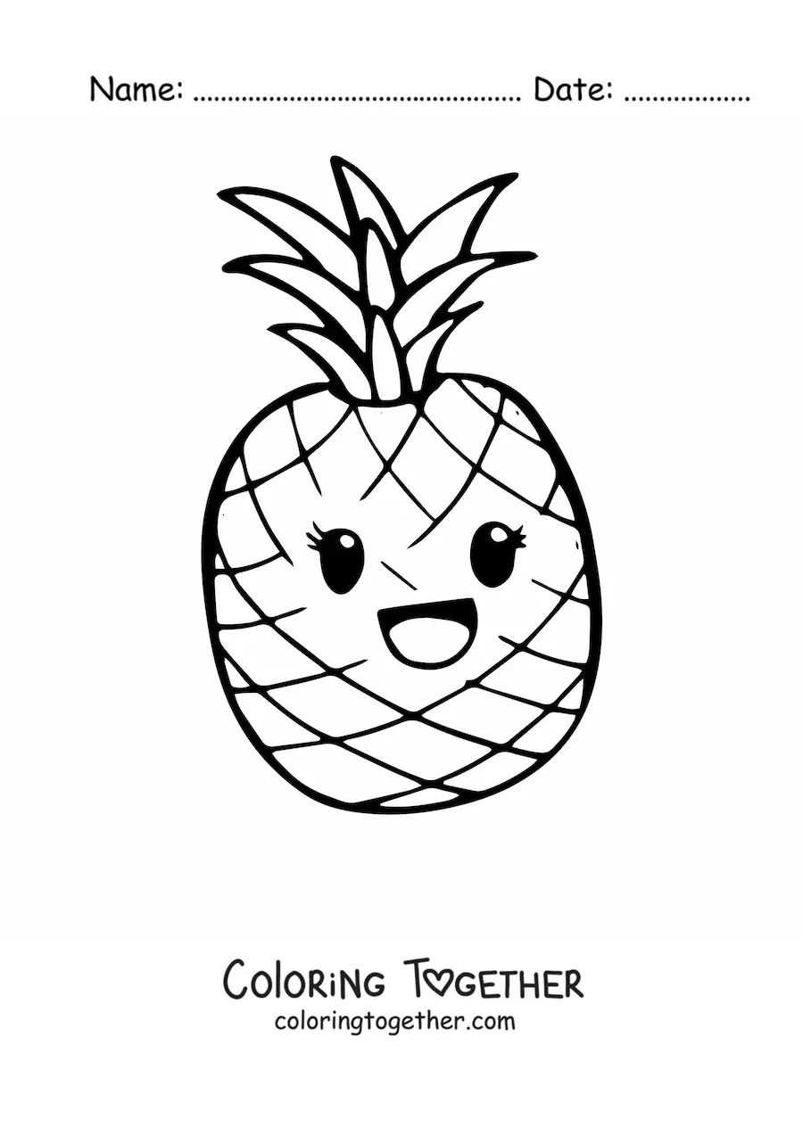 Coloring page of a kawaii pineapple smiling