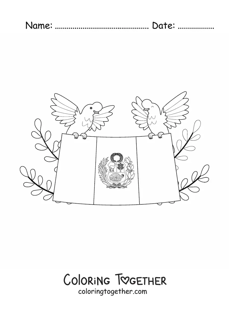 Coloring page of the flag of Peru with its national bird