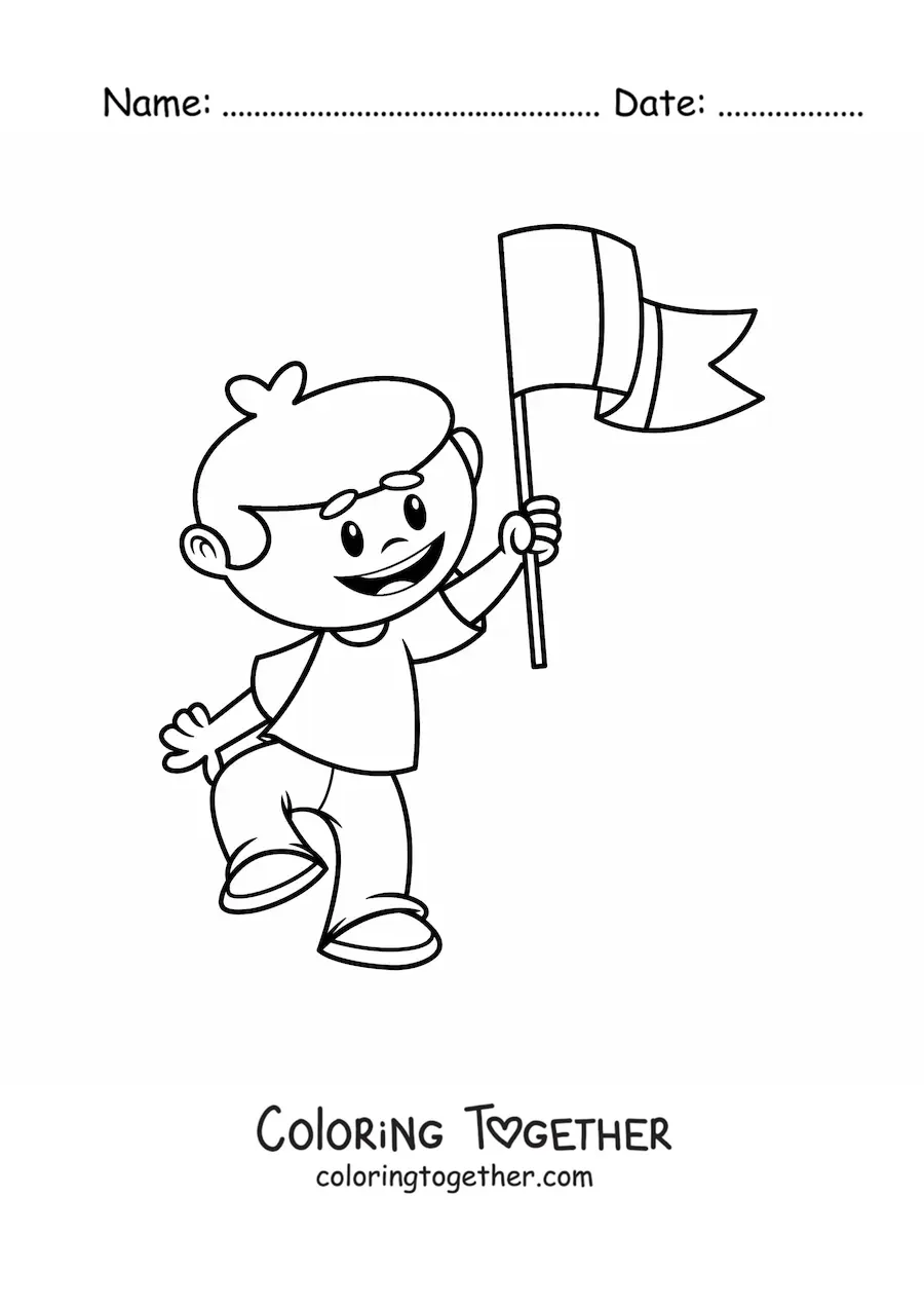 Coloring page of a boy with the flag of Italy