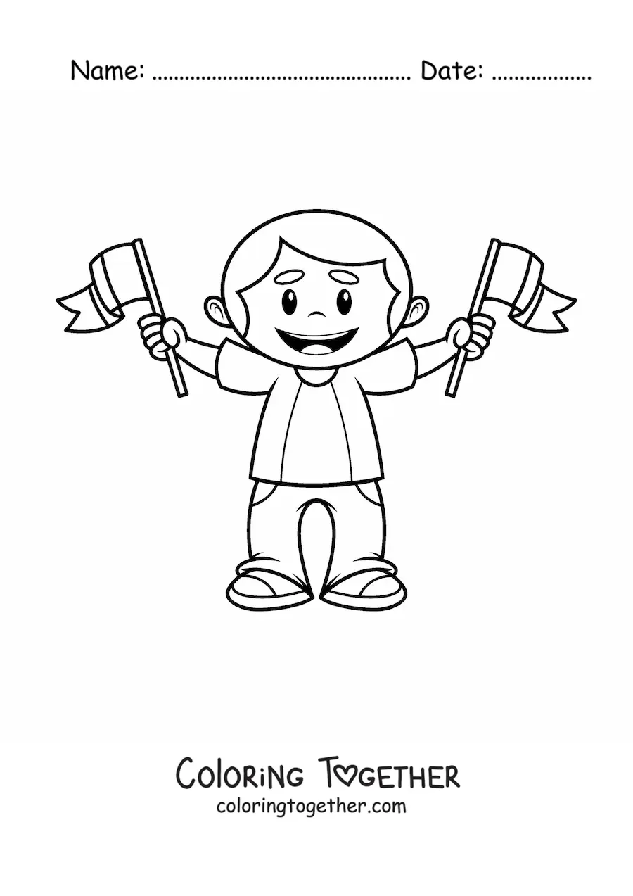 Coloring page of a boy with flags of Italy