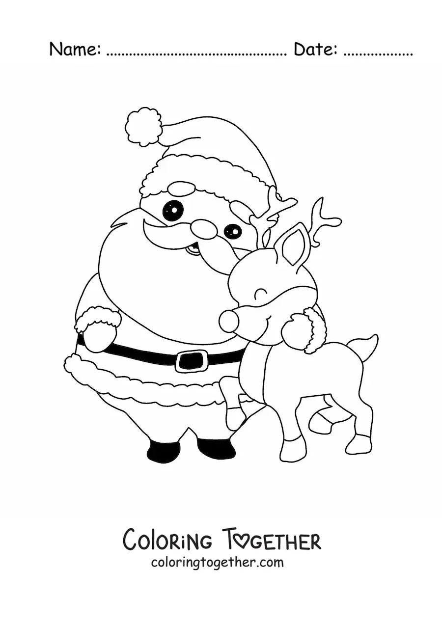 Coloring page of Santa Claus with Rudolph the reindeer
