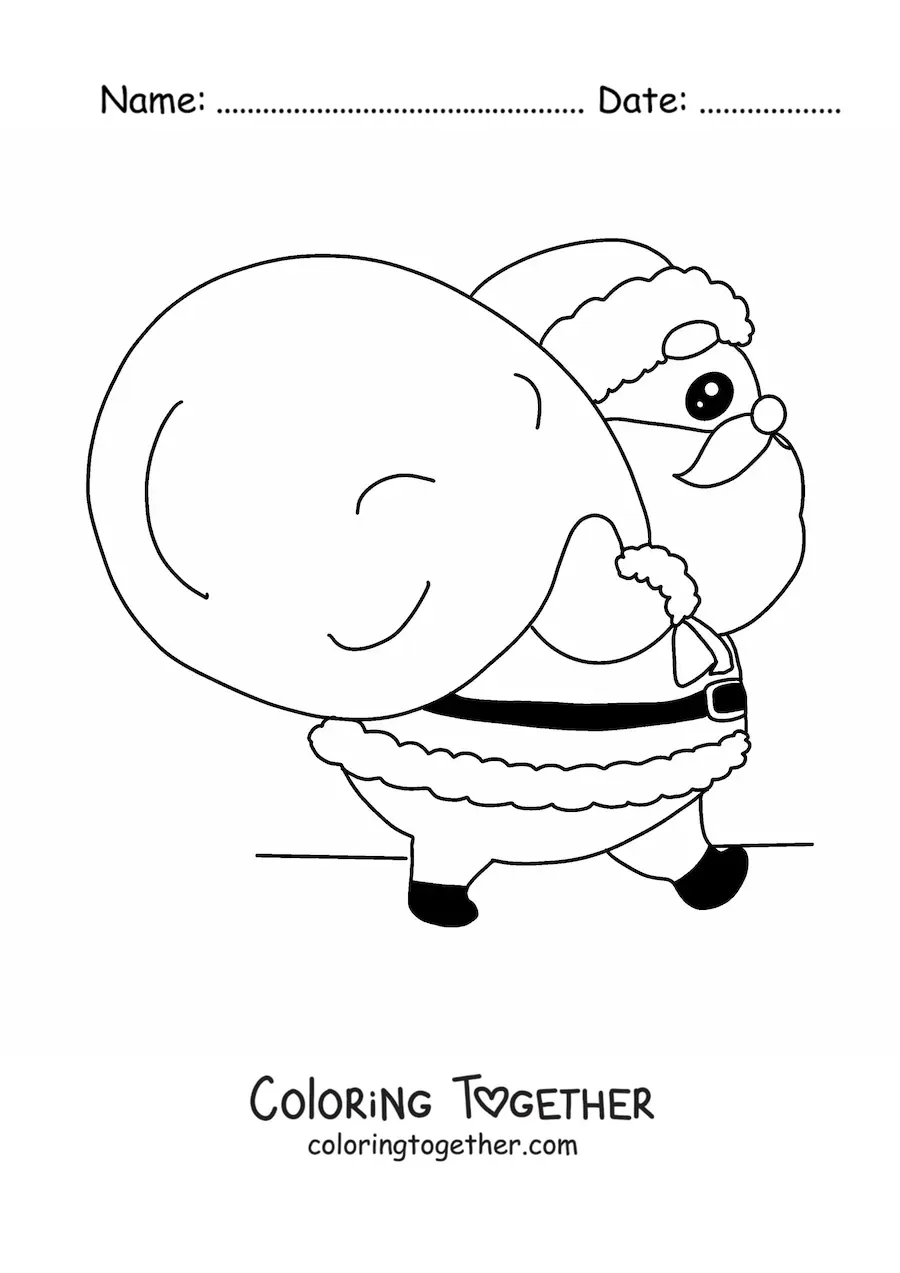 Coloring page of Santa Claus with gifts