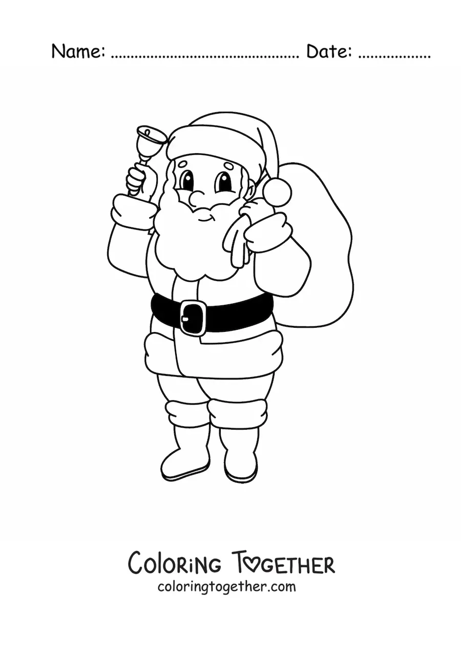 Coloring page of a kawaii Santa Claus with gifts