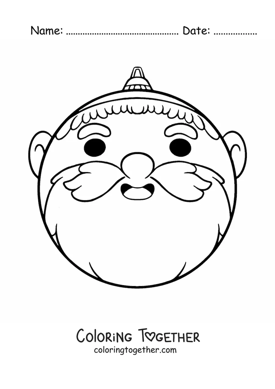 Coloring page of a kawaii Santa Christmas bauble