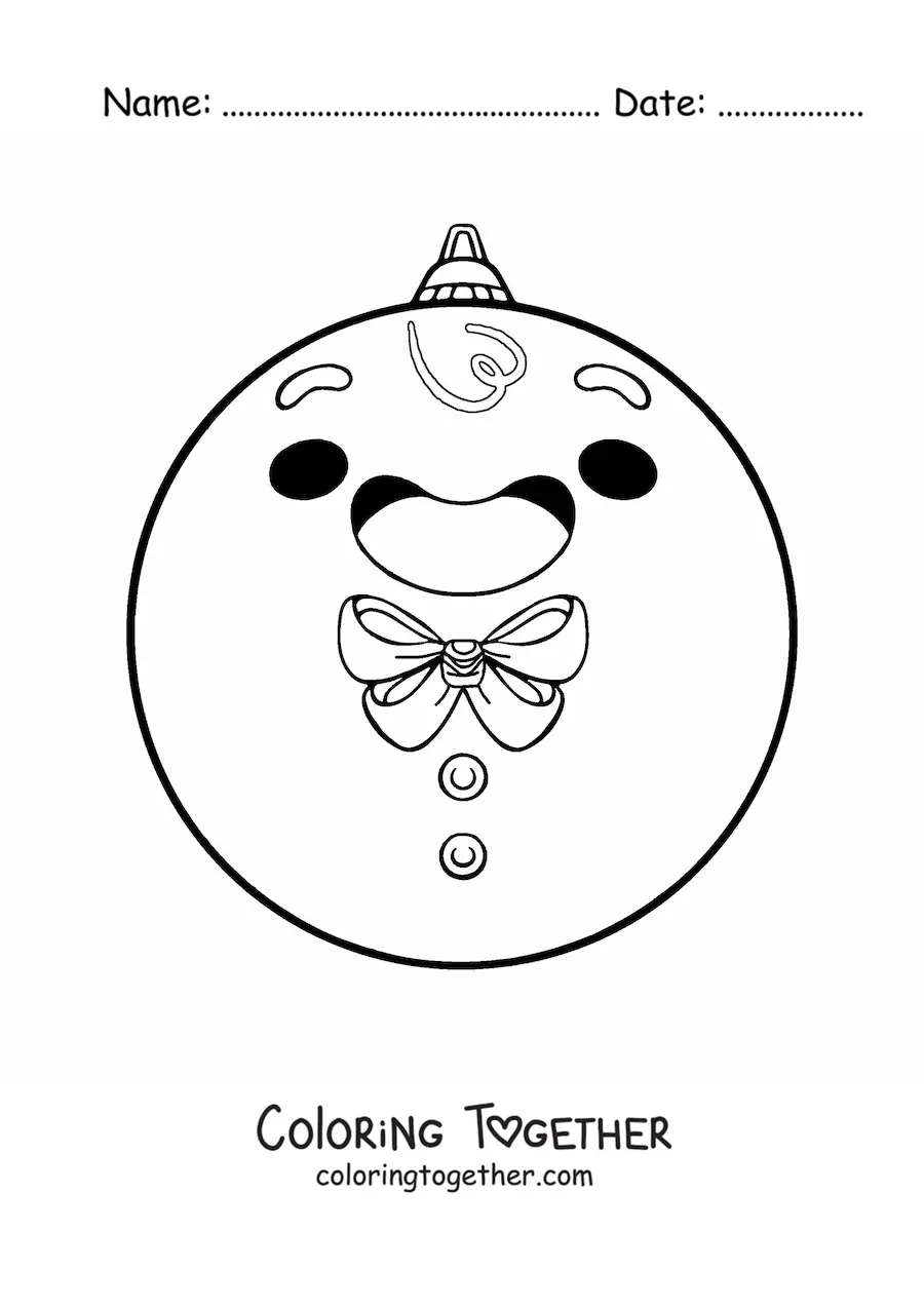 Coloring page of a kawaii gingerbread man Christmas bauble