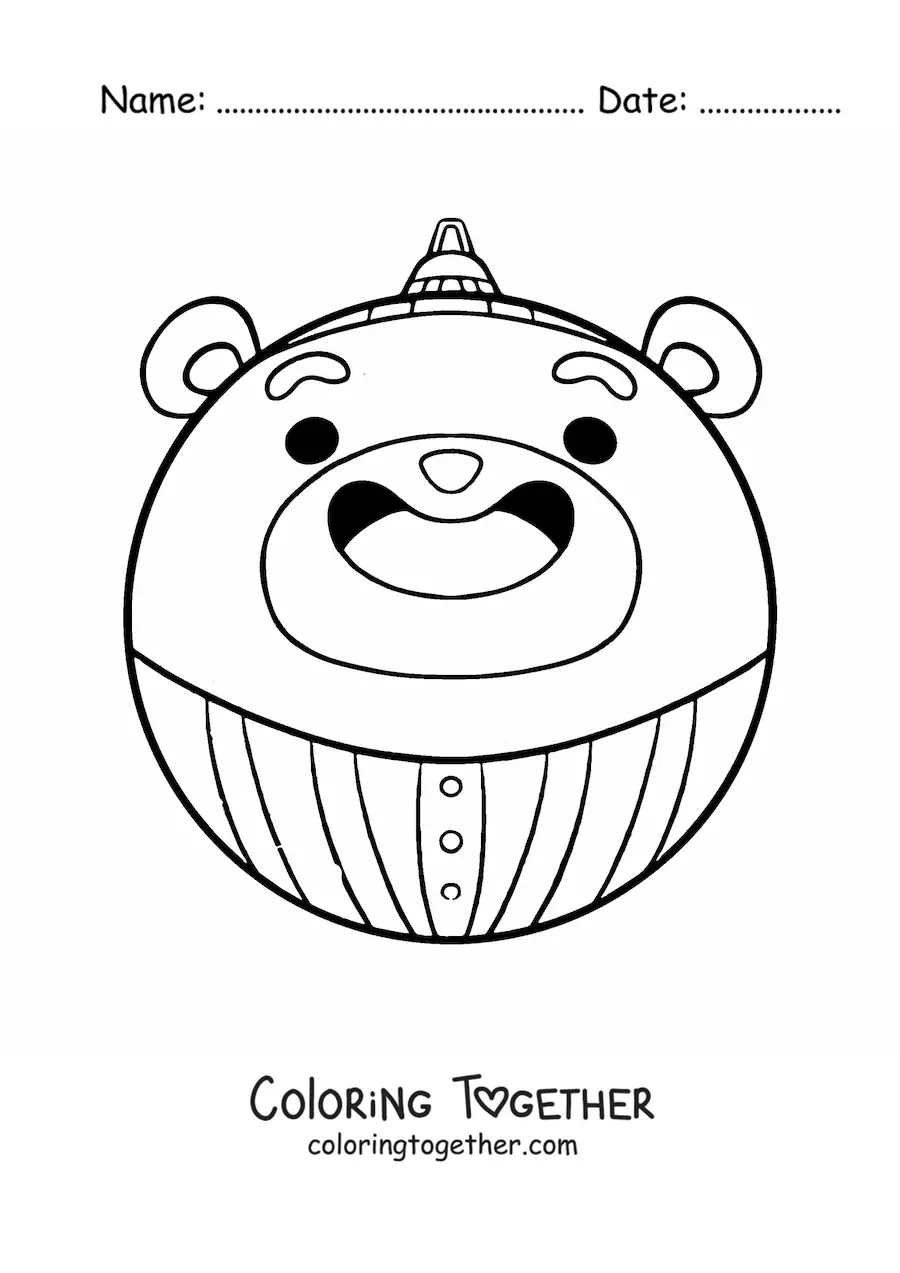Coloring page of a kawaii bear Christmas bauble