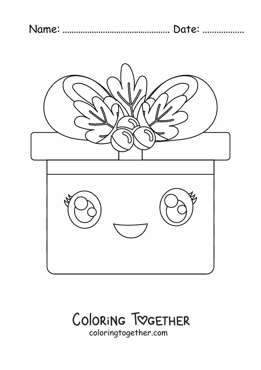 Coloring page of a kawaii Christmas gift