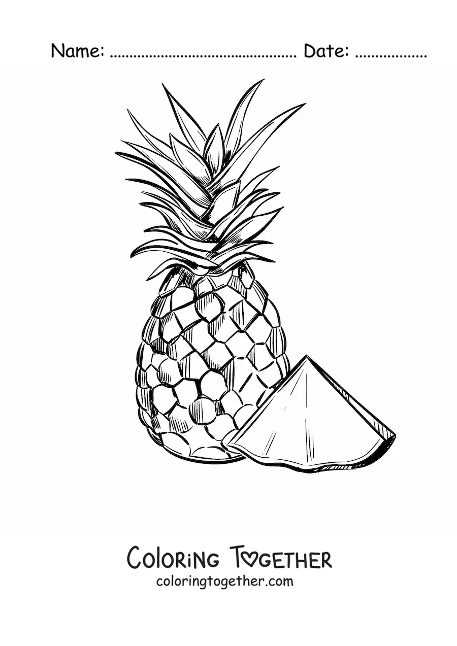 Coloring page of a pineapple and a slice