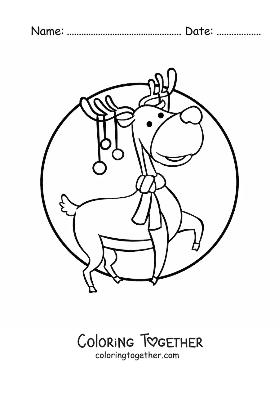 Coloring page of a kawaii Christmas reindeer