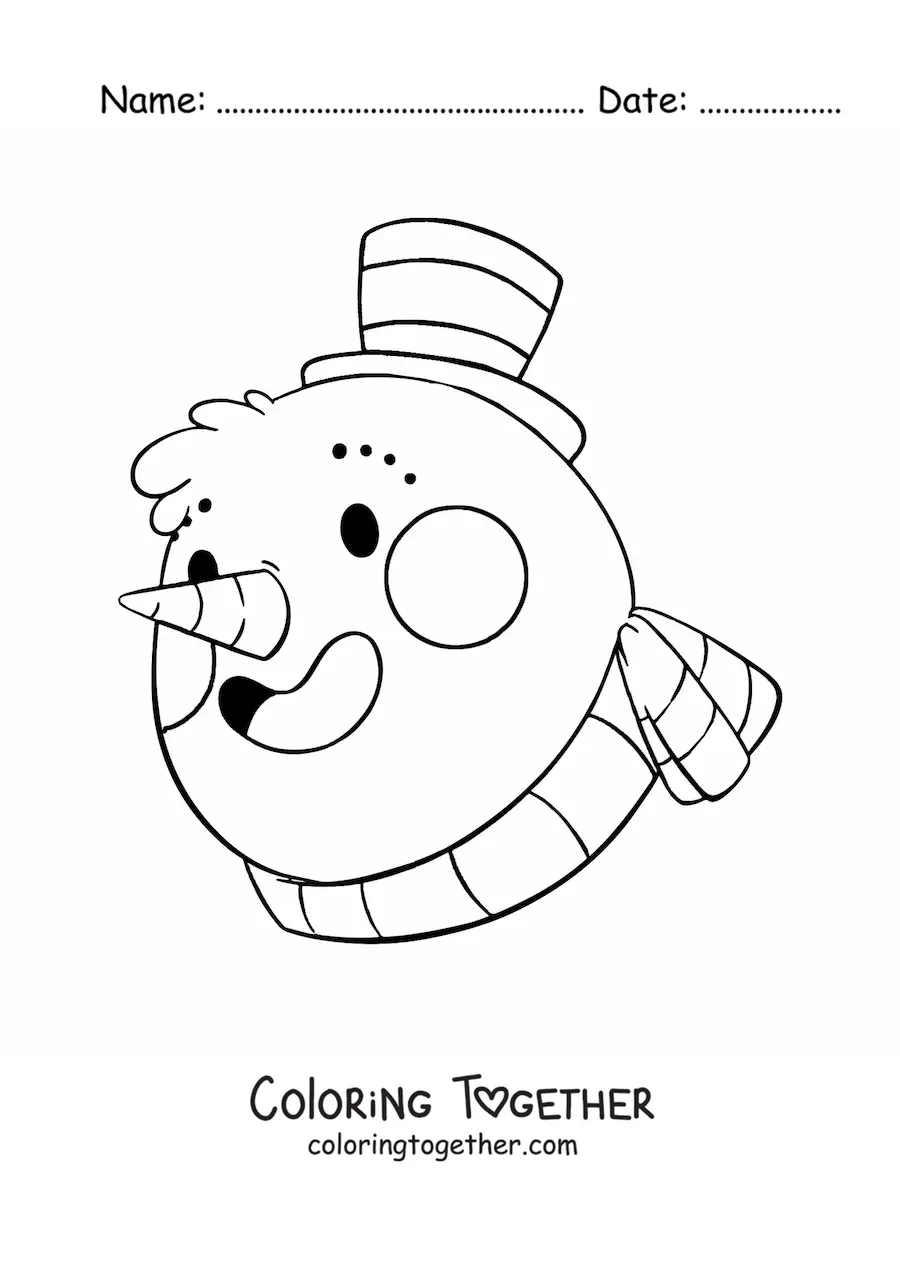 Coloring page of a kawaii snowman face