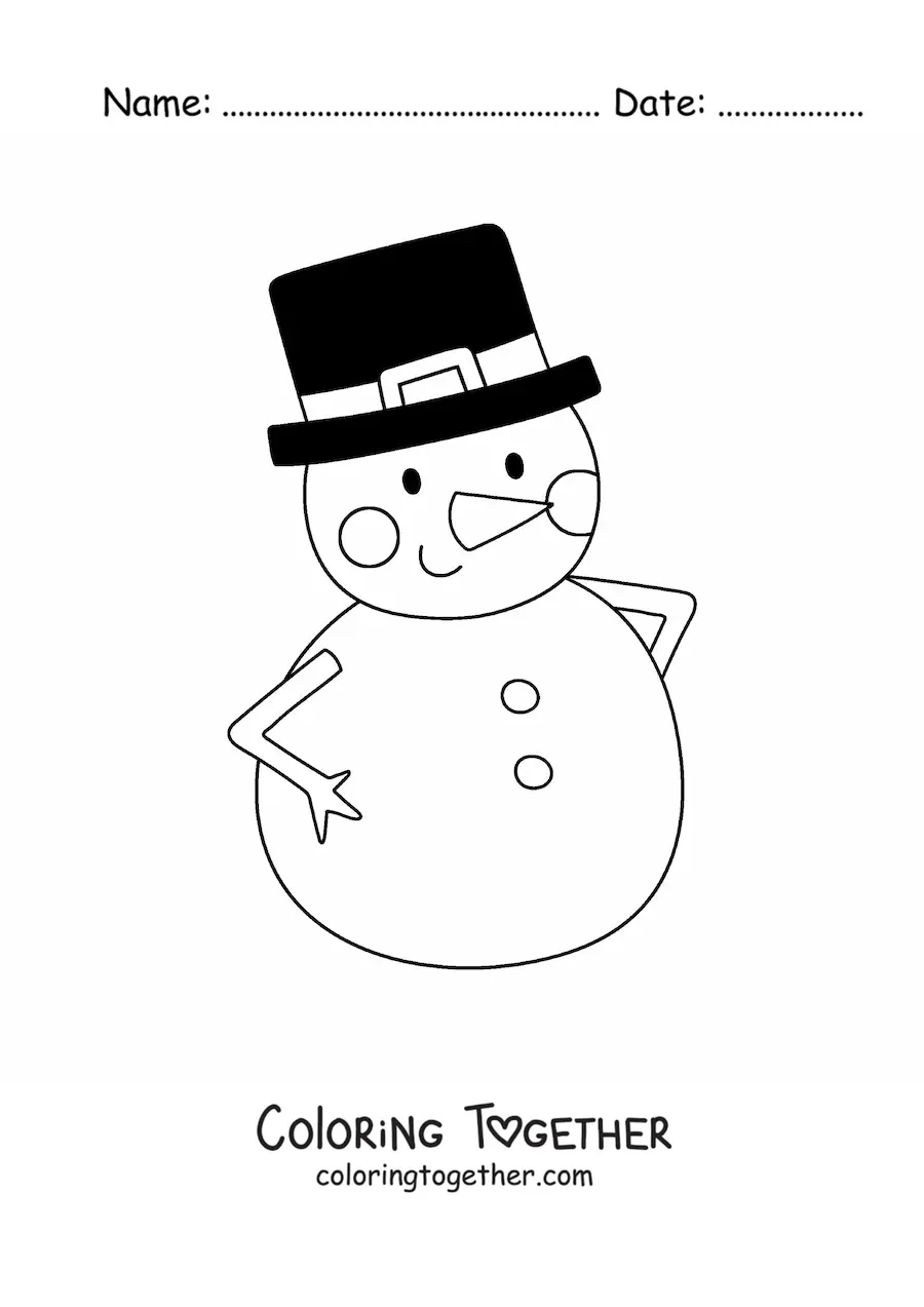 Coloring page of a snowman with a hat