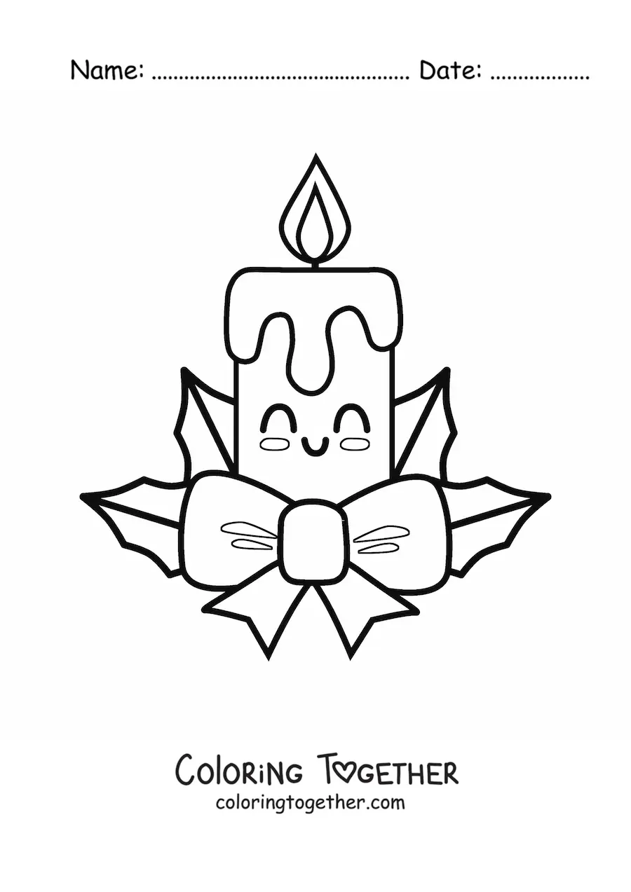 Coloring page of a kawaii Christmas candle