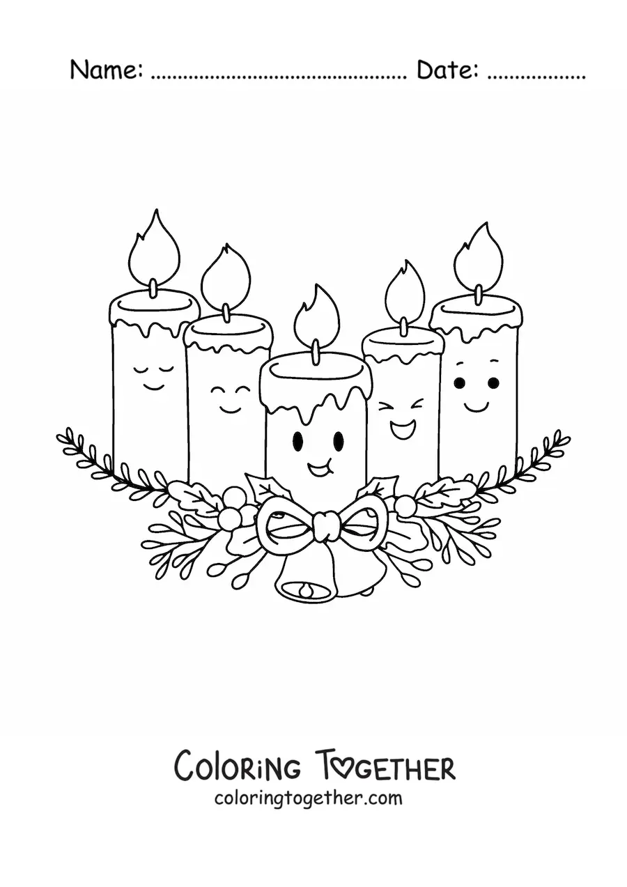 Coloring page of animated kawaii Advent candles