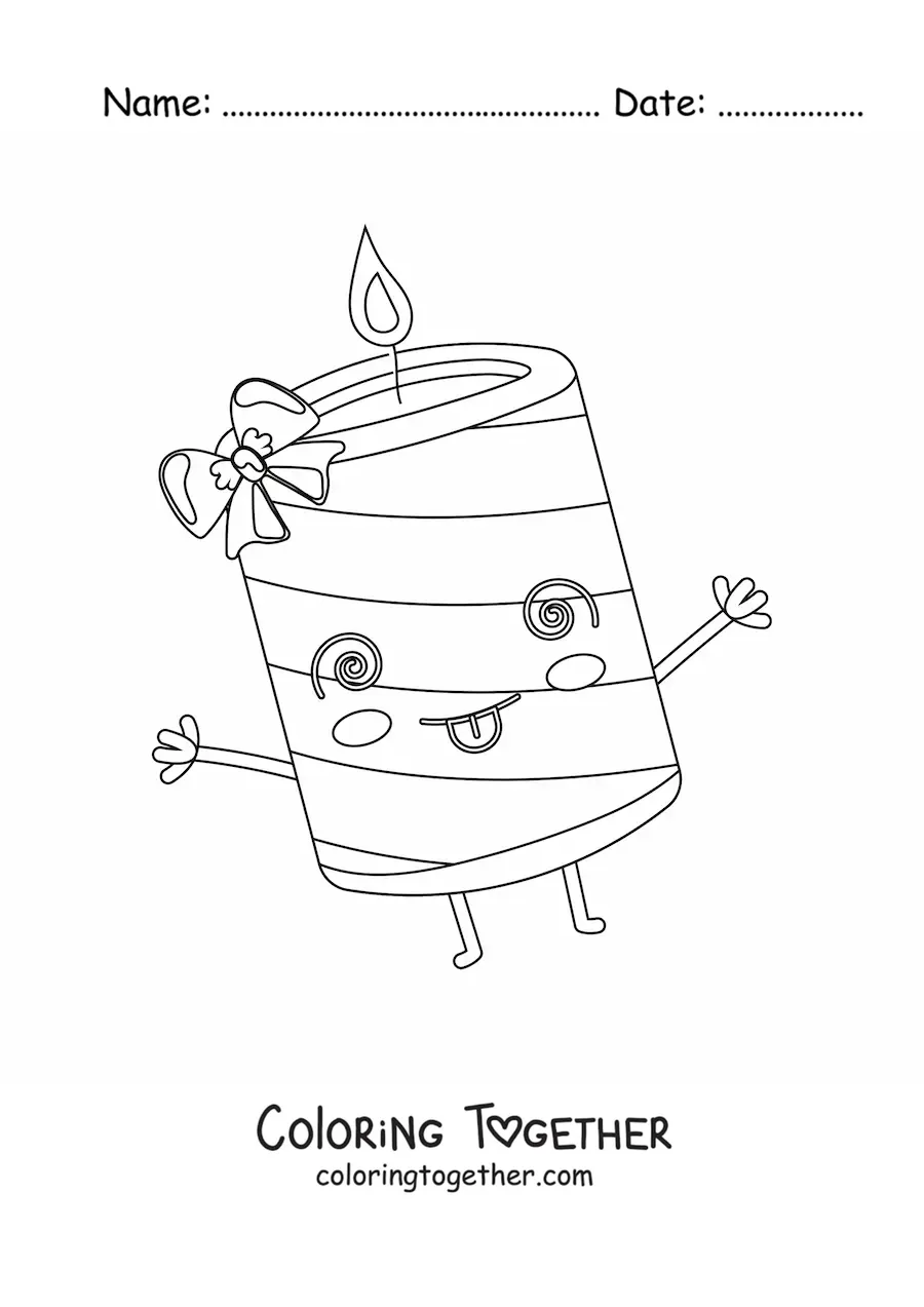 Coloring page of an animated Christmas candle