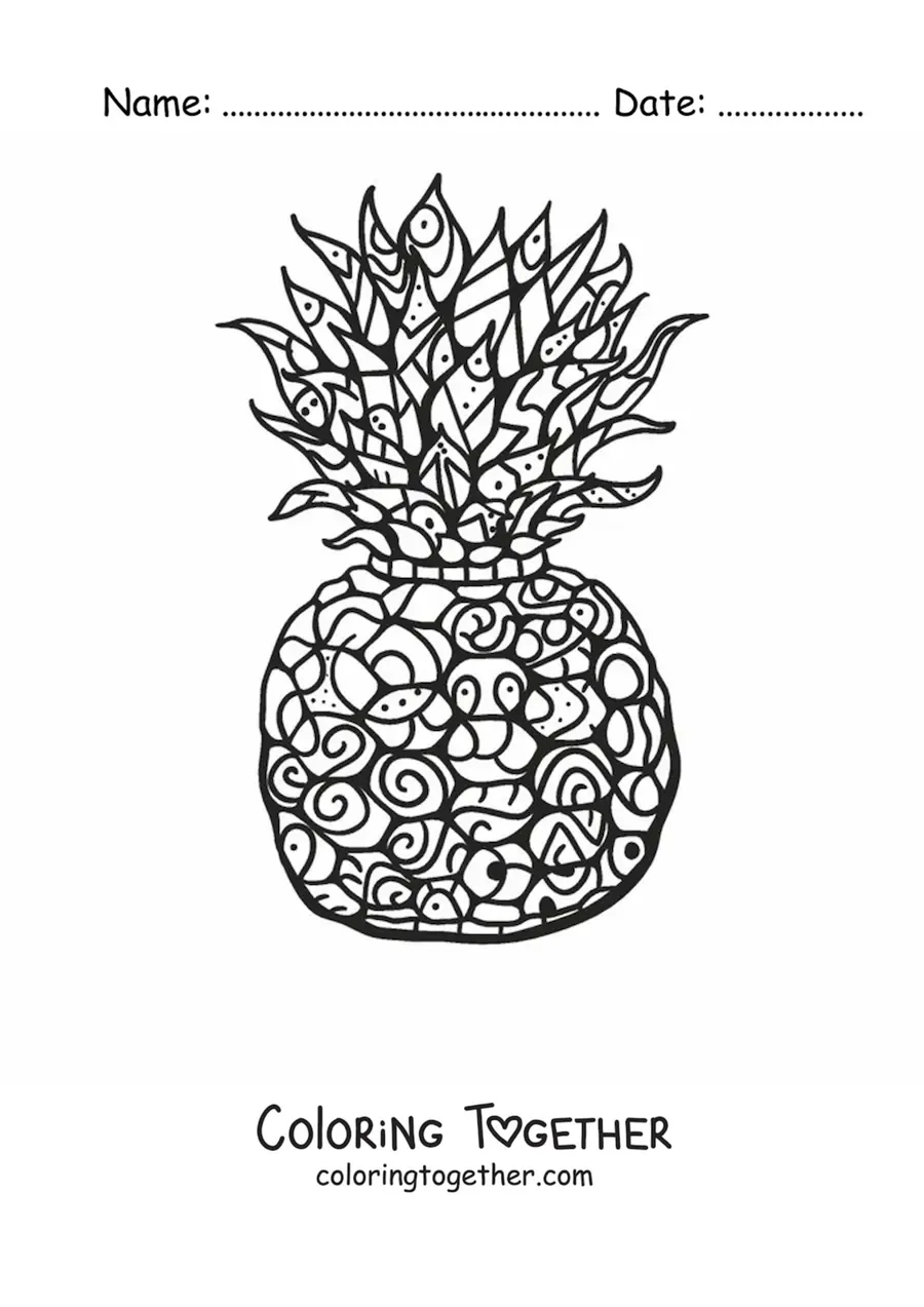 Coloring page of a pineapple with geometric shapes