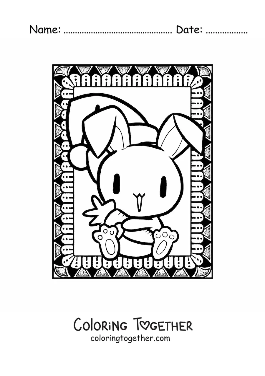 Coloring page of a kawaii Christmas bunny