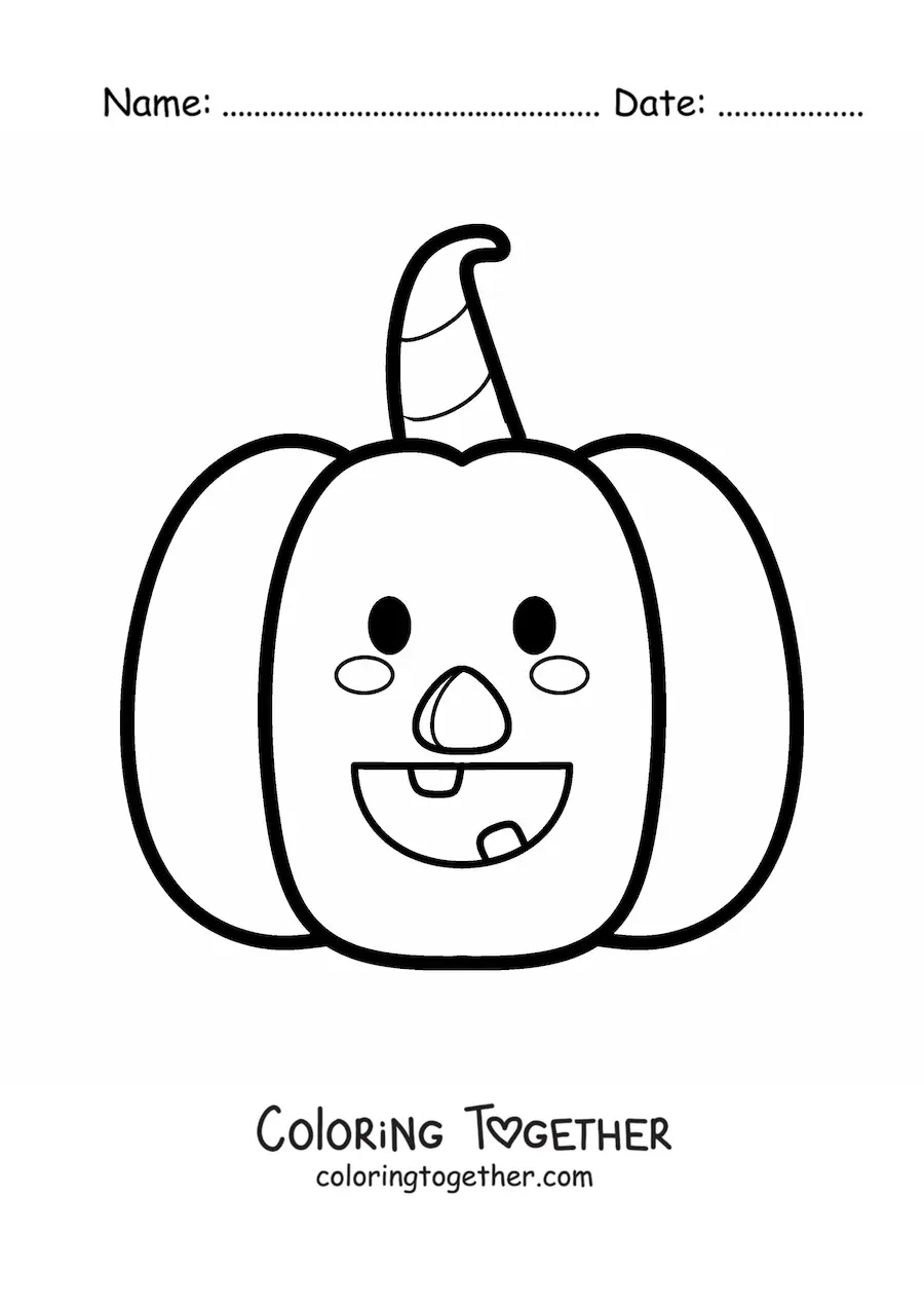 Coloring page of an easy animated kawaii Halloween pumpkin