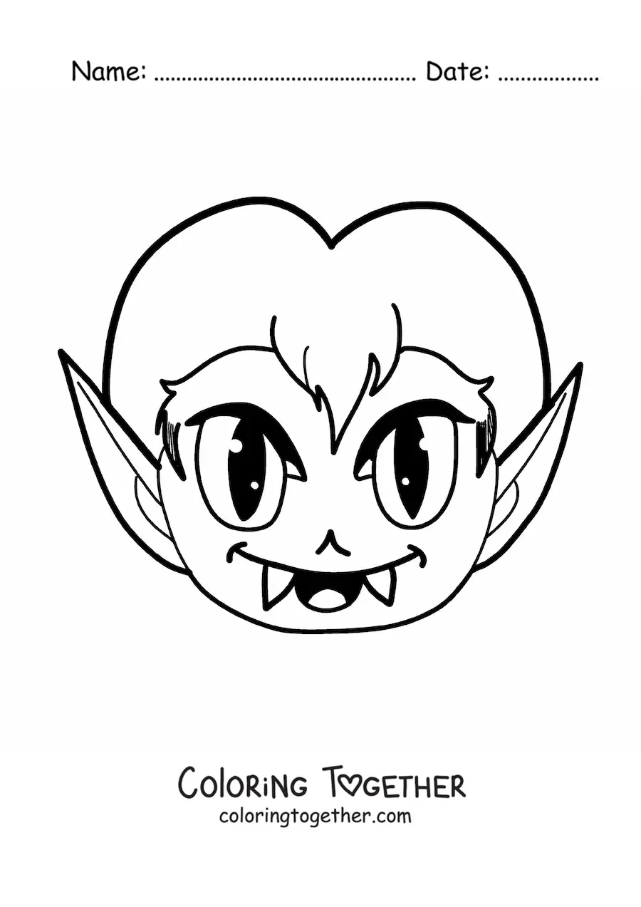 Coloring page of a kawaii vampire face