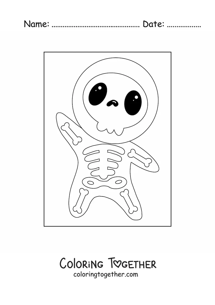 Coloring page of a boy dressed as a kawaii skeleton