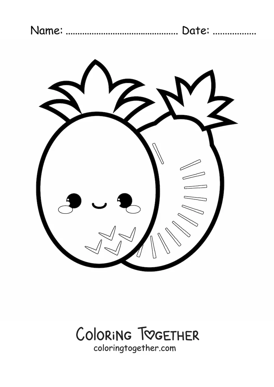 Coloring page of a kawaii pineapple