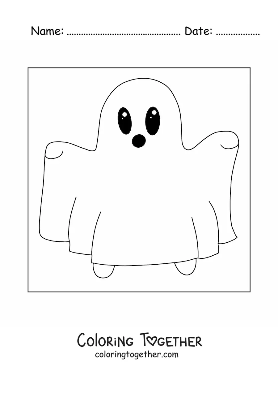 Coloring page of a boy dressed as a kawaii ghost