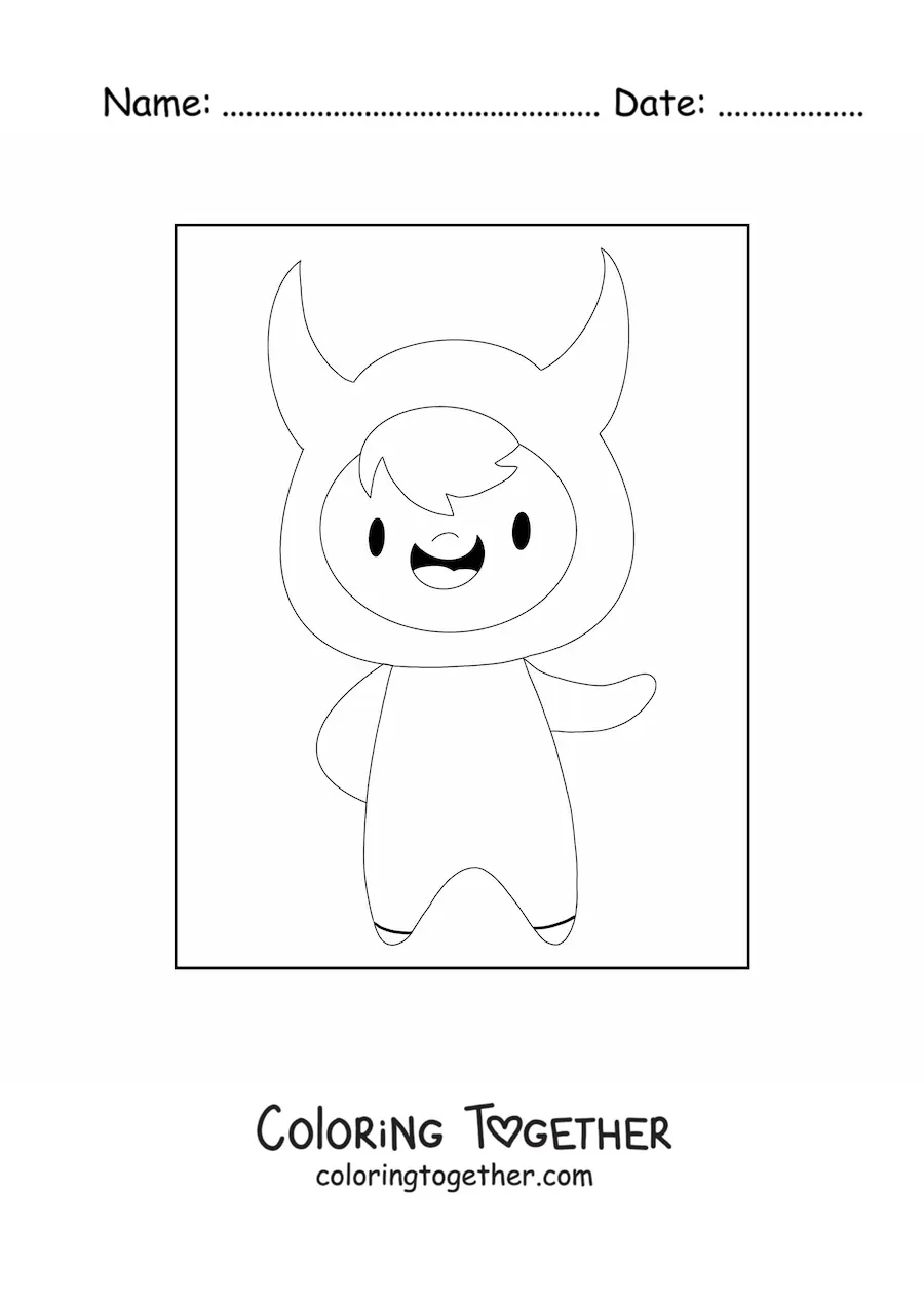 Coloring page of a boy dressed as a kawaii devil