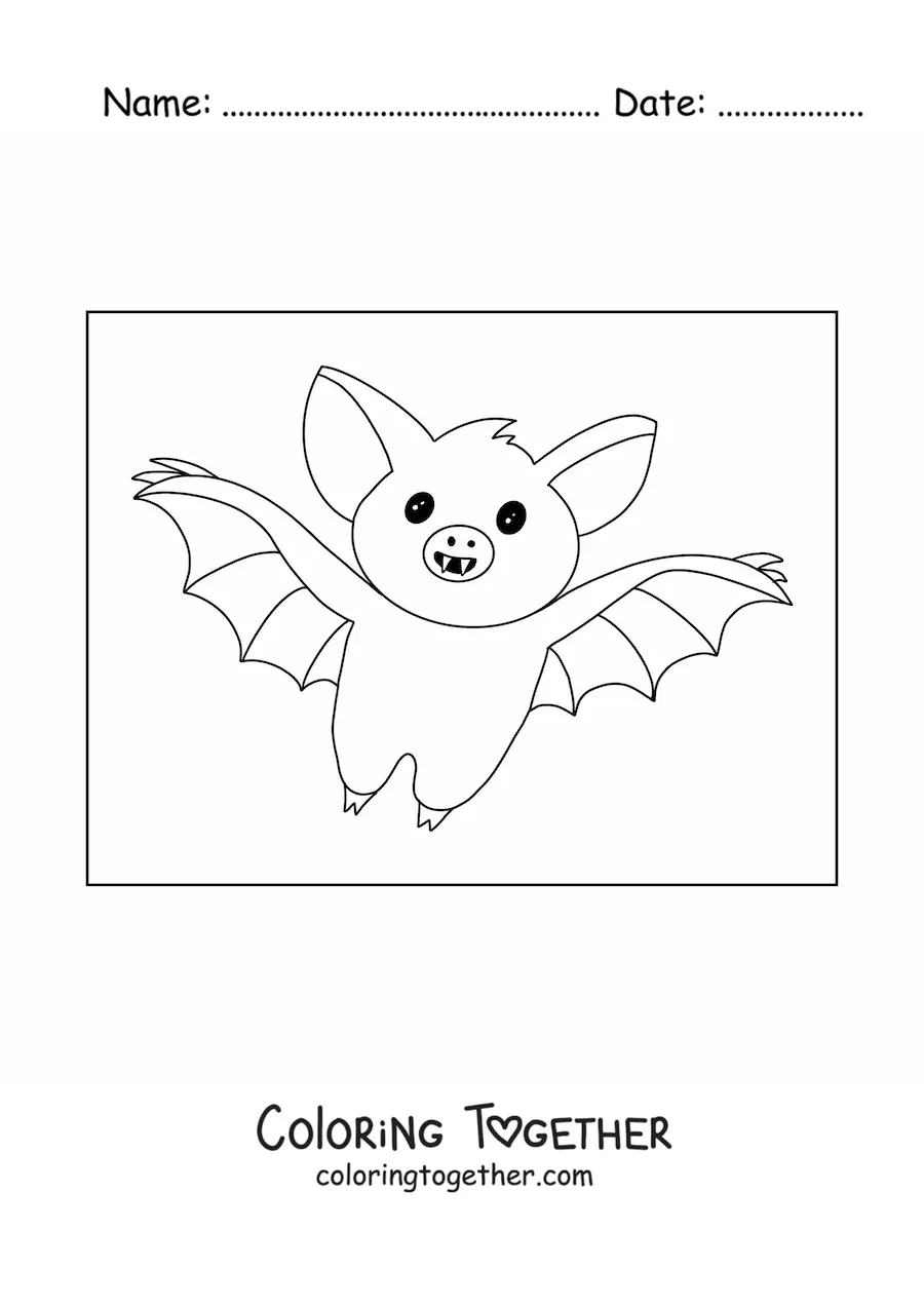 Coloring page of a cute bat flying