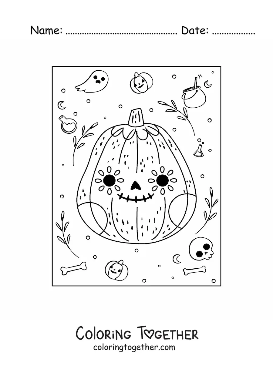 Coloring page of a Mexican Halloween pumpkin