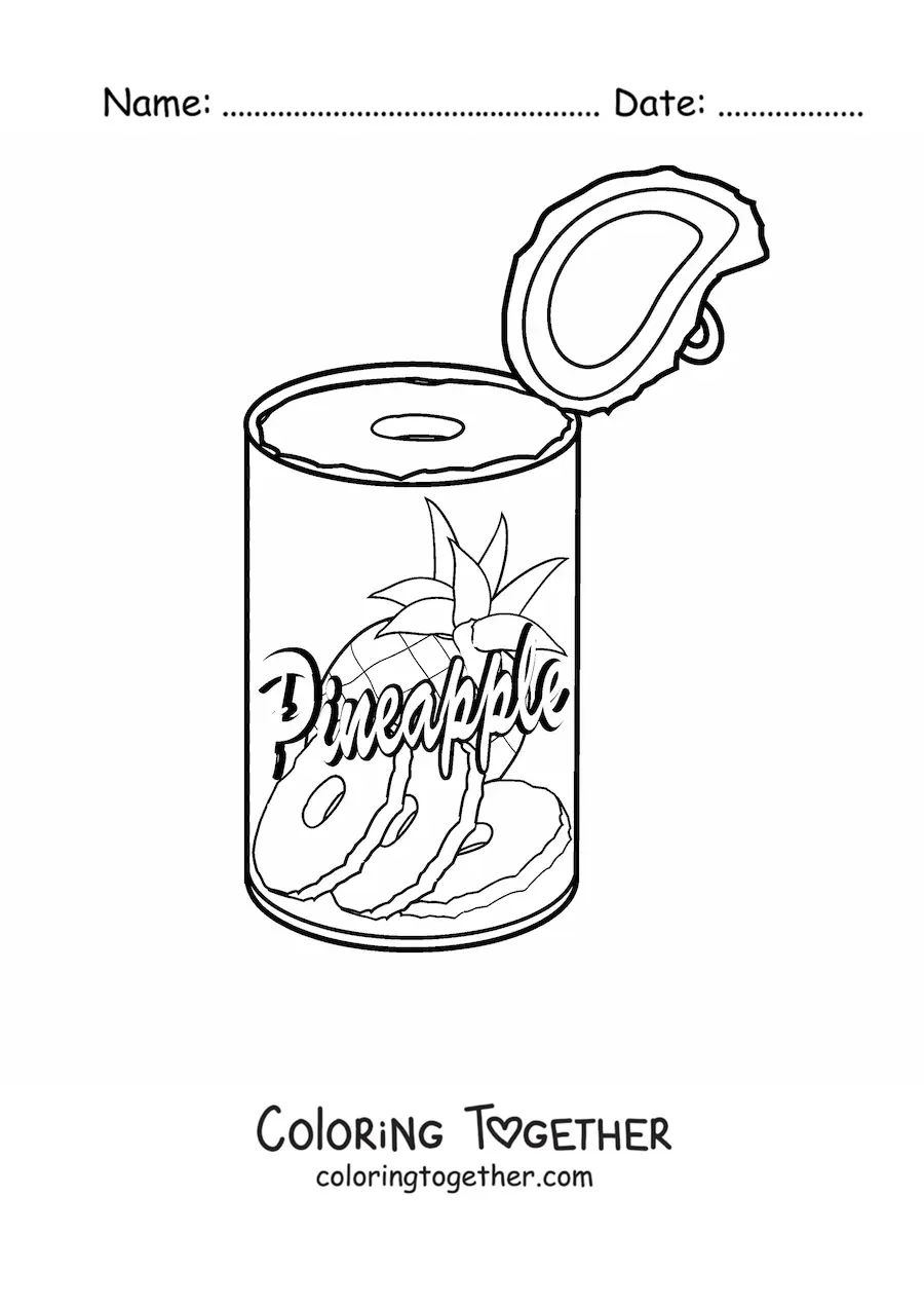 Coloring page of an open can of pineapple