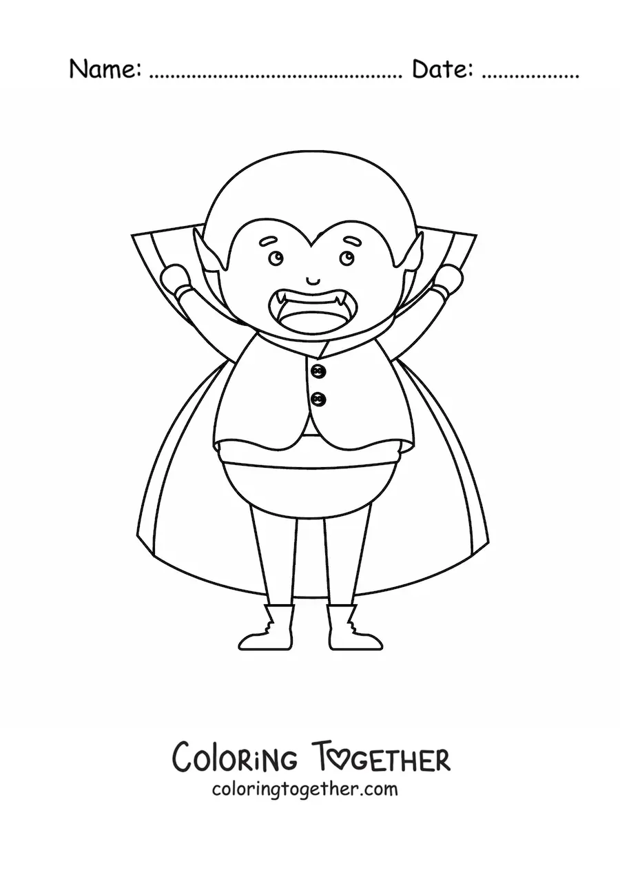 Coloring page of a kawaii vampire