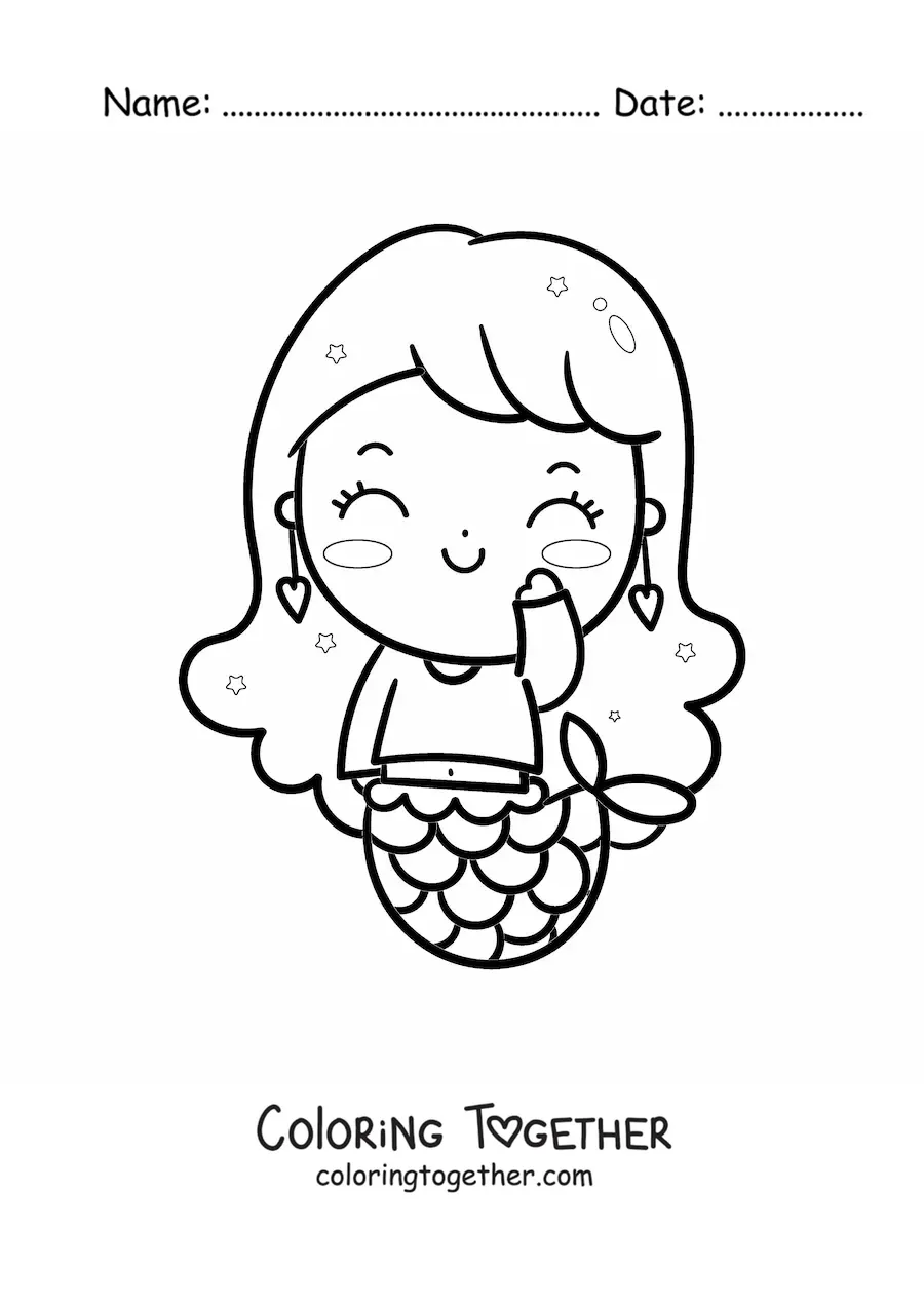 Coloring page of an easy cute kawaii mermaid with a sweater