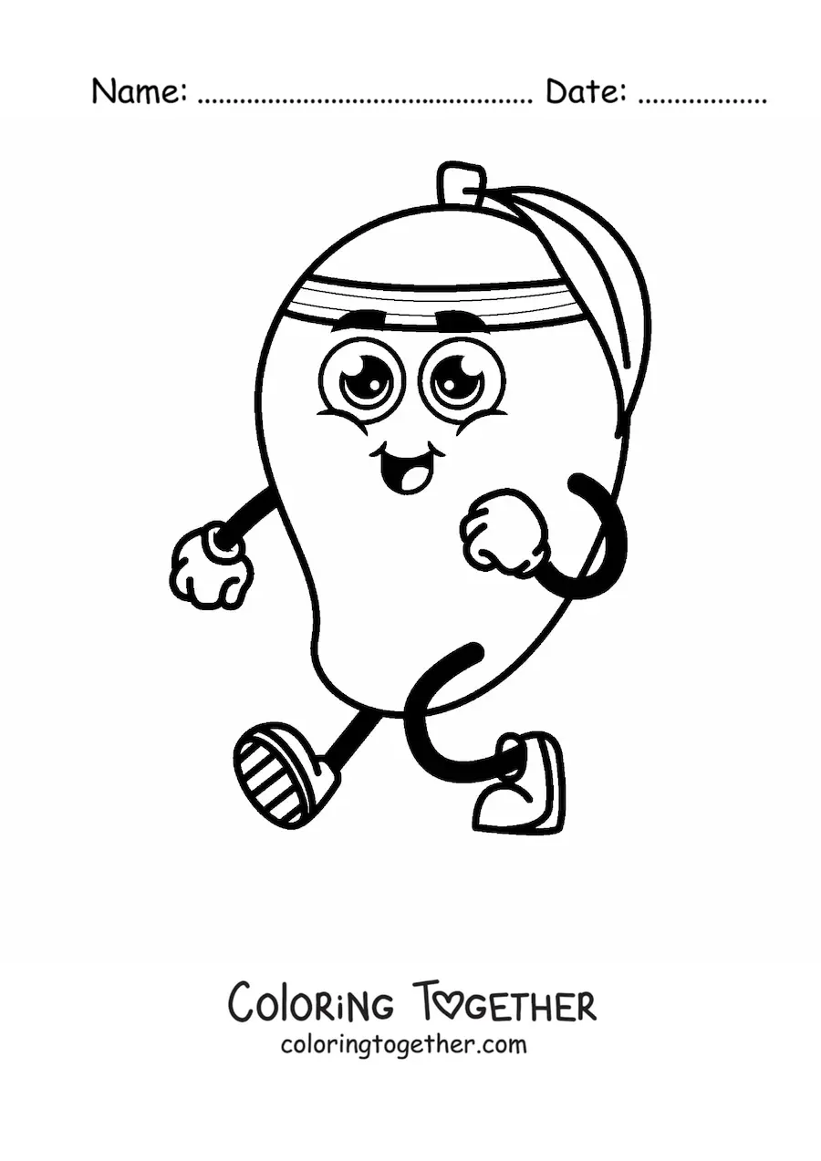 Coloring page of a cartoon mango exercising