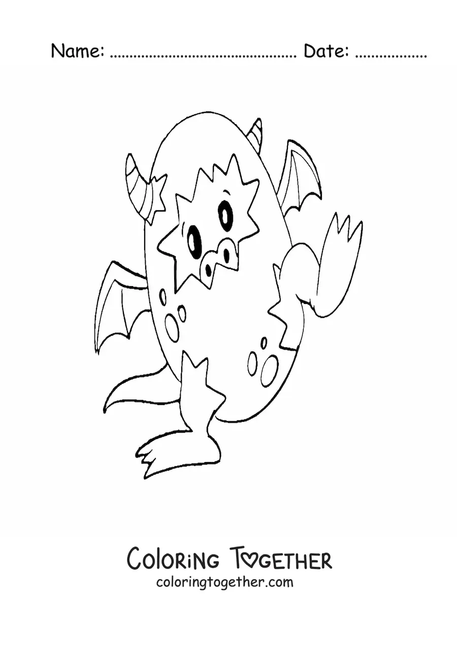 Coloring page of an egg with a baby dragon walking