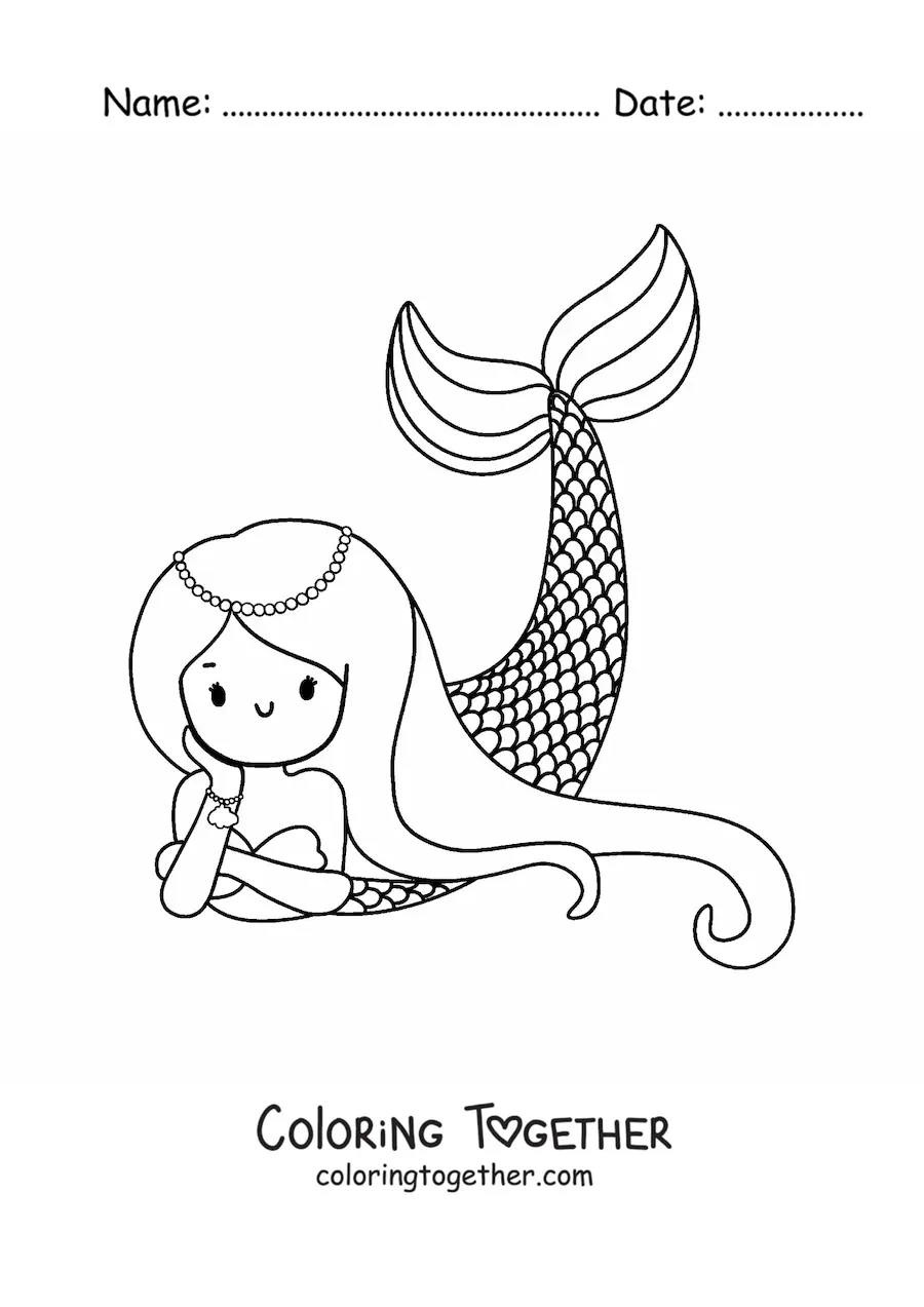 Coloring page of a mermaid lying down