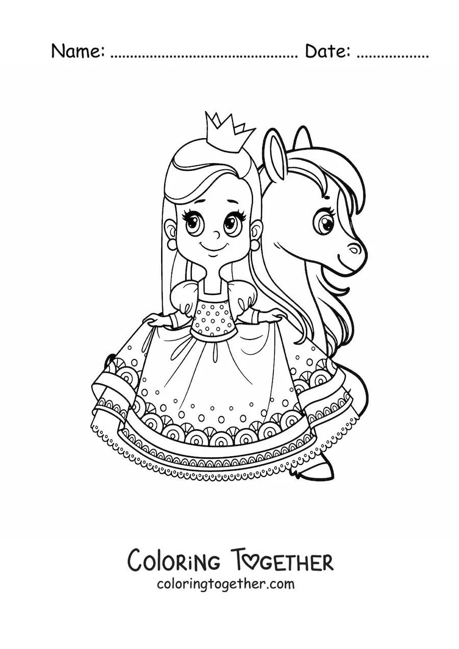 Coloring page of a princess and a pony