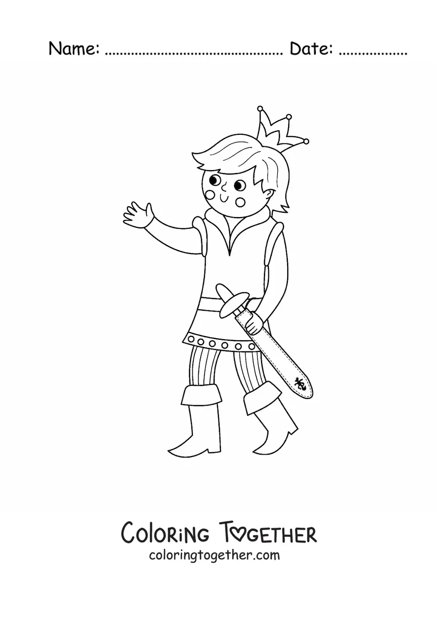 Coloring page of a fairy tale prince