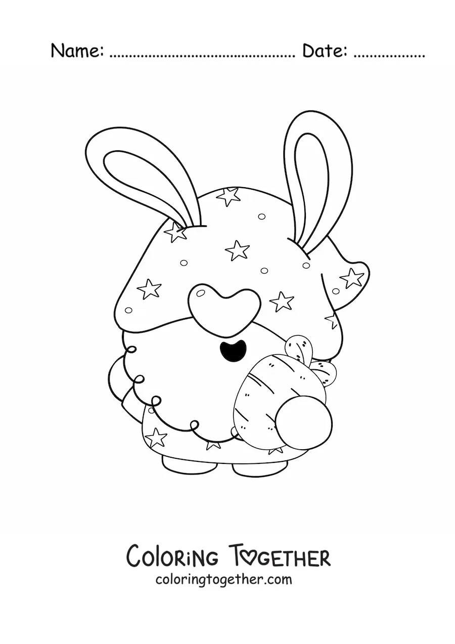 Coloring page of an Easter gnome with a carrot