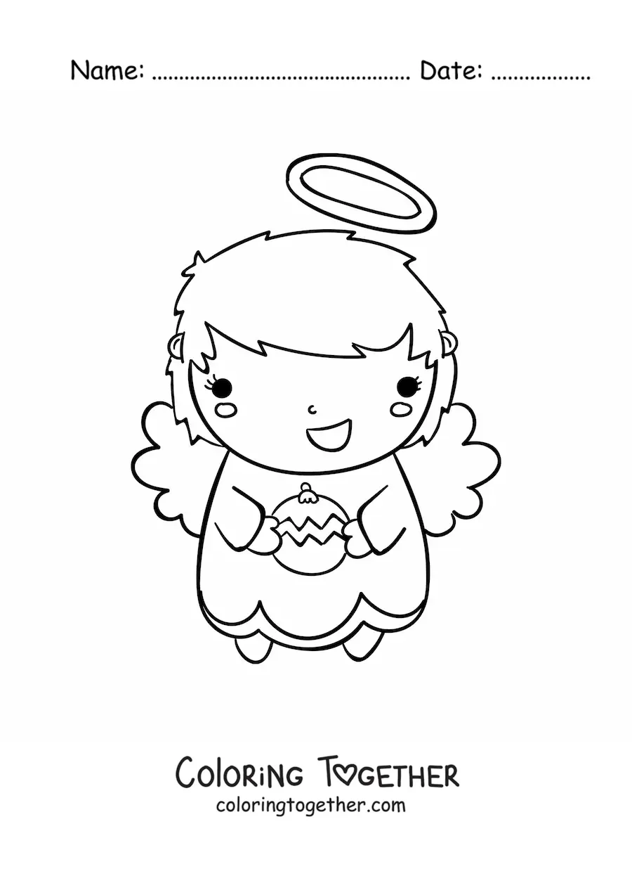 Coloring page of a Christmas angel with an ornament