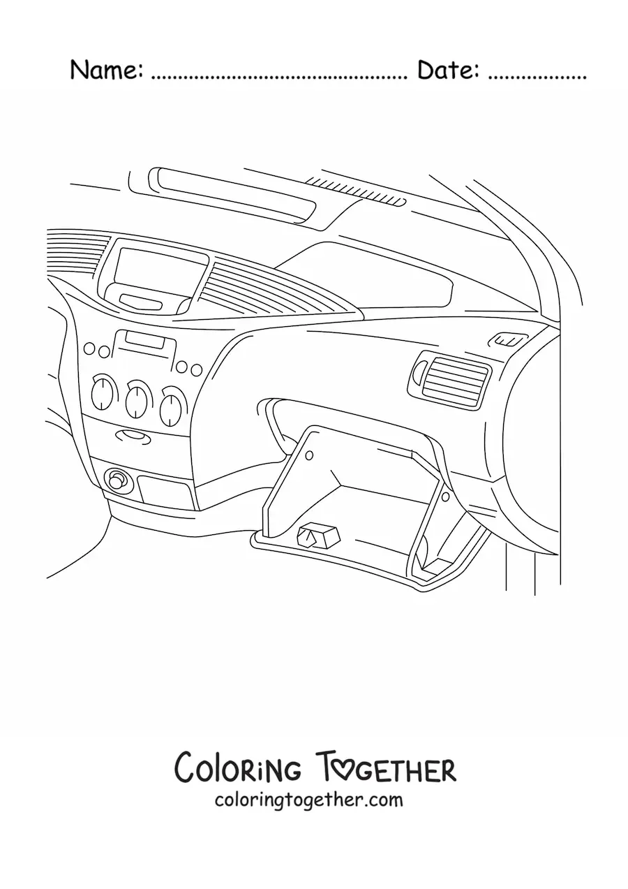 Coloring page of a car's glove compartment