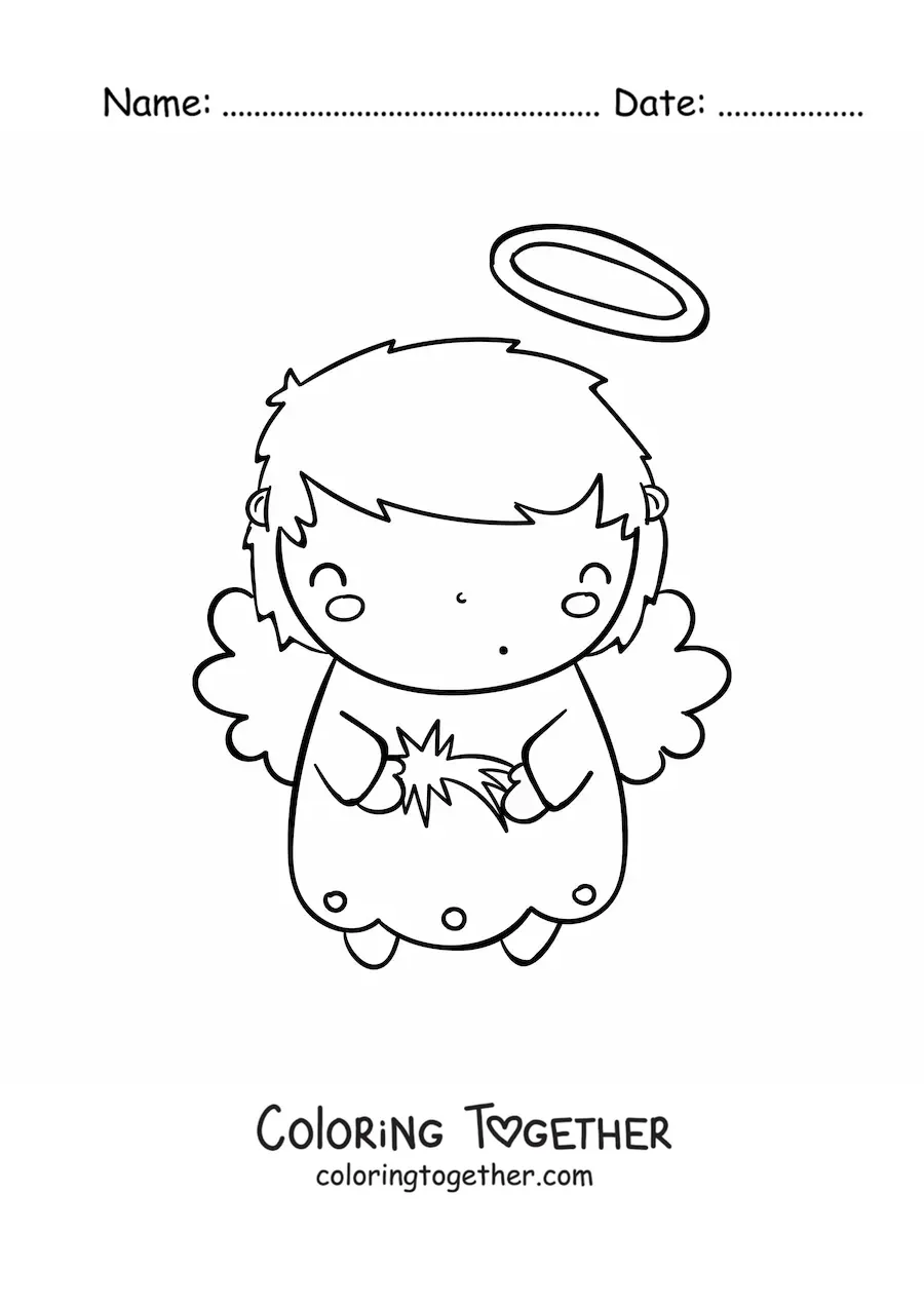 Coloring page of a sweet Christmas angel with a star