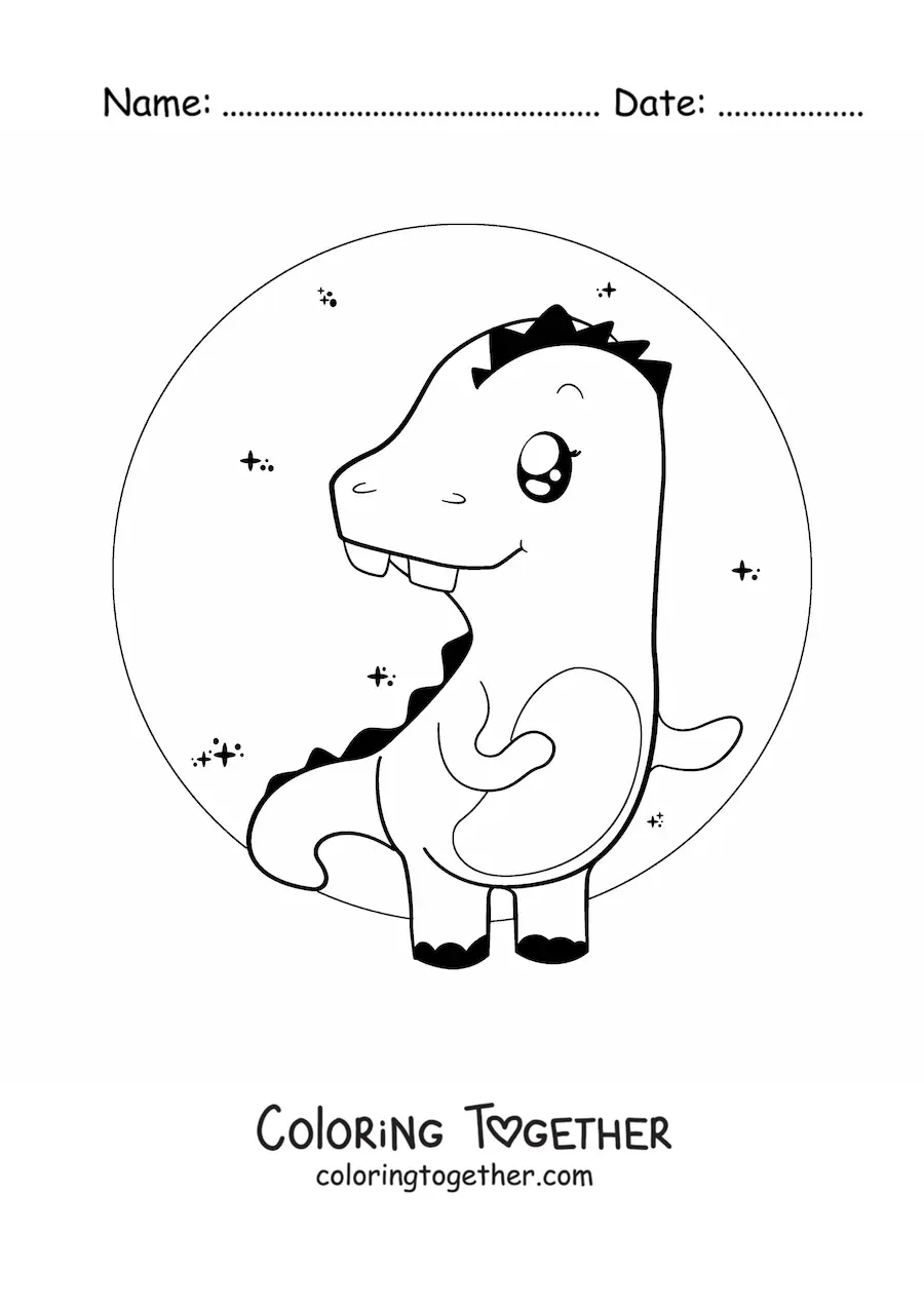 Coloring page of an easy kawaii dinosaur