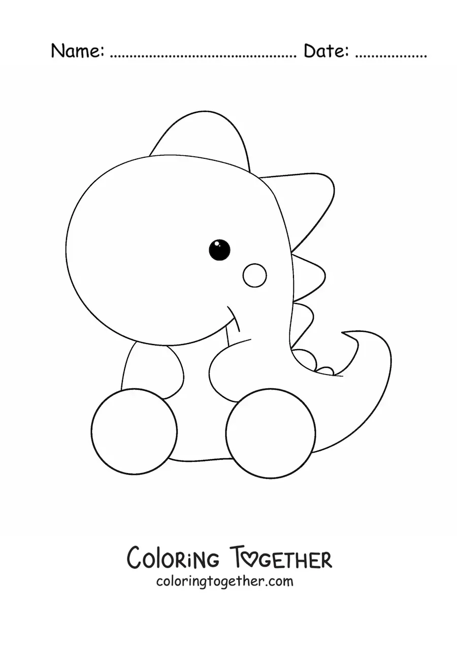 Coloring page of a big kawaii dinosaur sitting down